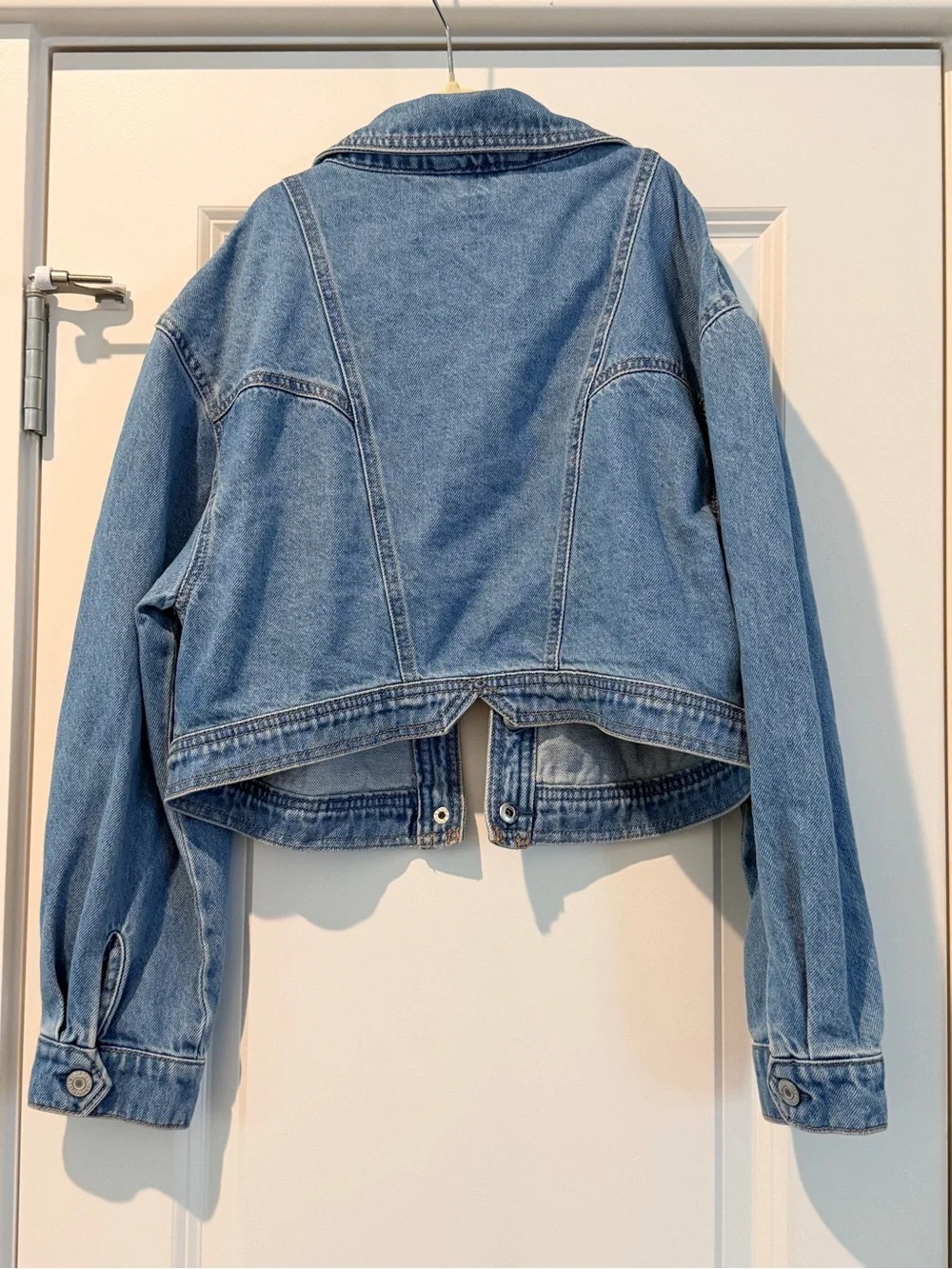 GAP Light Blue Denim Fringe Cropped Jacket